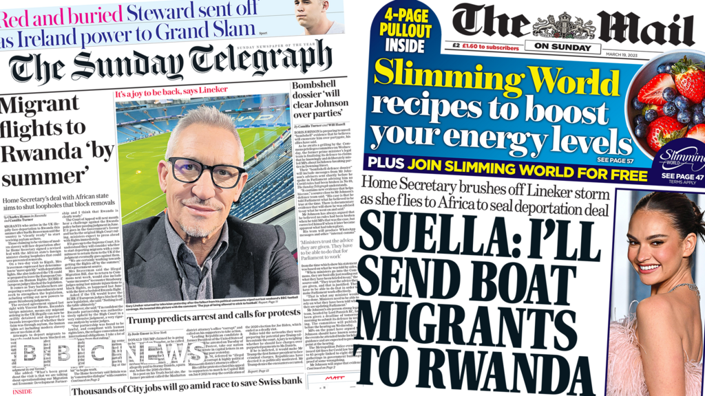 Newspaper headlines: ‘Migrants to Rwanda by summer’ and Lineker returns