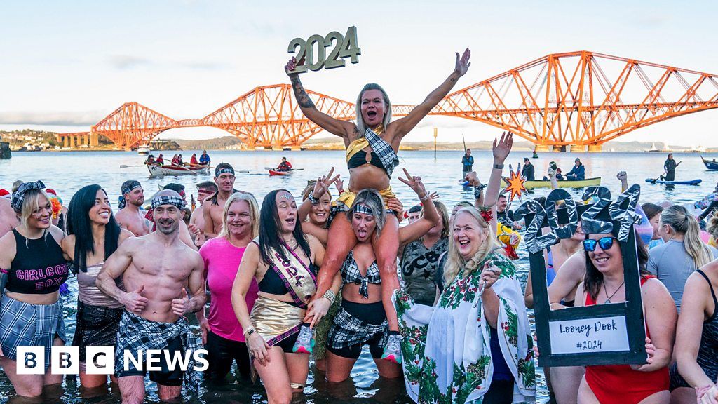 Watch Loony Dookers take the New Year plunge BBC News