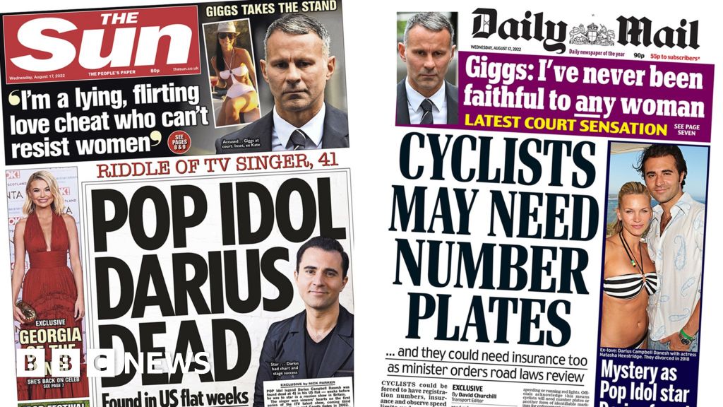 Newspaper headlines: ‘Cyclists may need number plates’ and Pop Idol Darius dead
