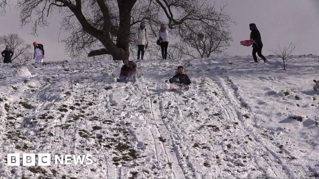 Children enjoy the snow at Christchurch Park in Ipswich BBC News