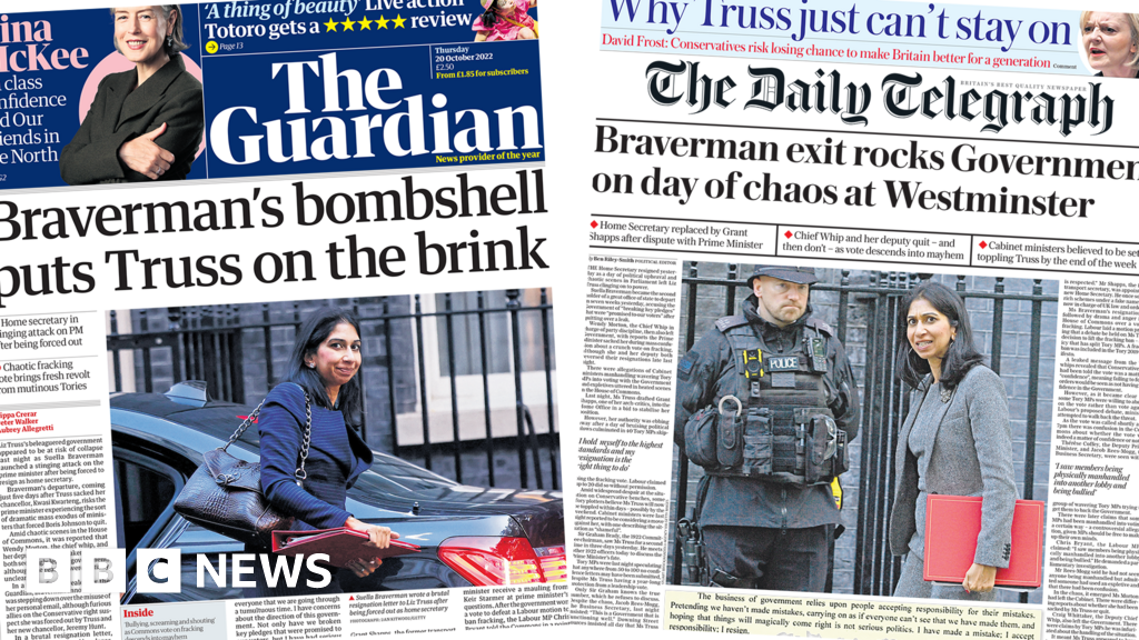 Newspaper Headlines Truss On The Brink And Chaos Of Braverman Exit BBC News
