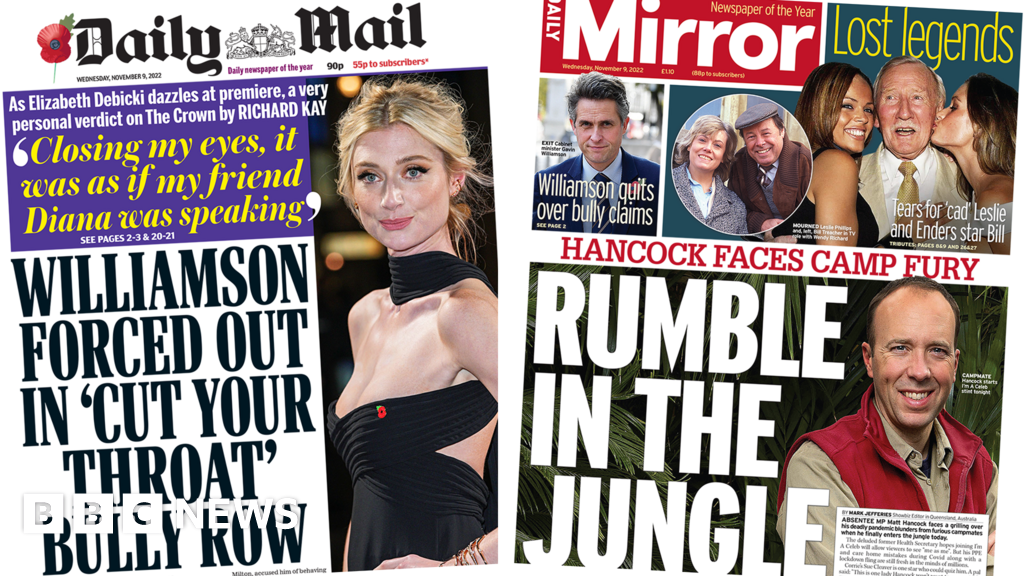 Newspaper headlines 'Williamson forced out' and Hancock enters jungle BBC News