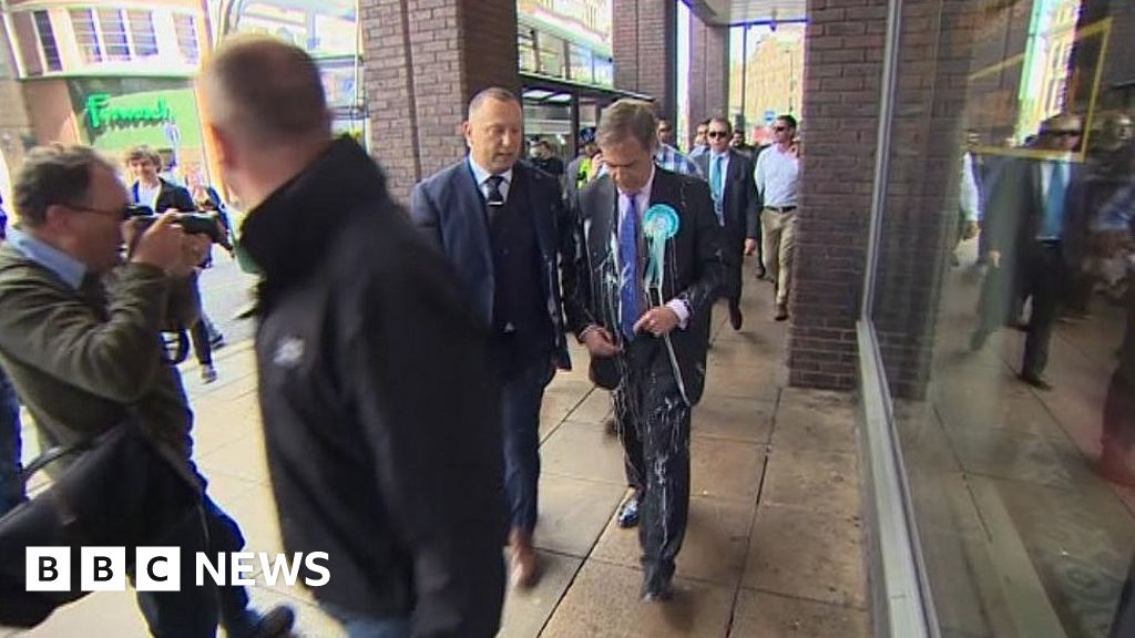 Milkshake thrown at Nigel Farage