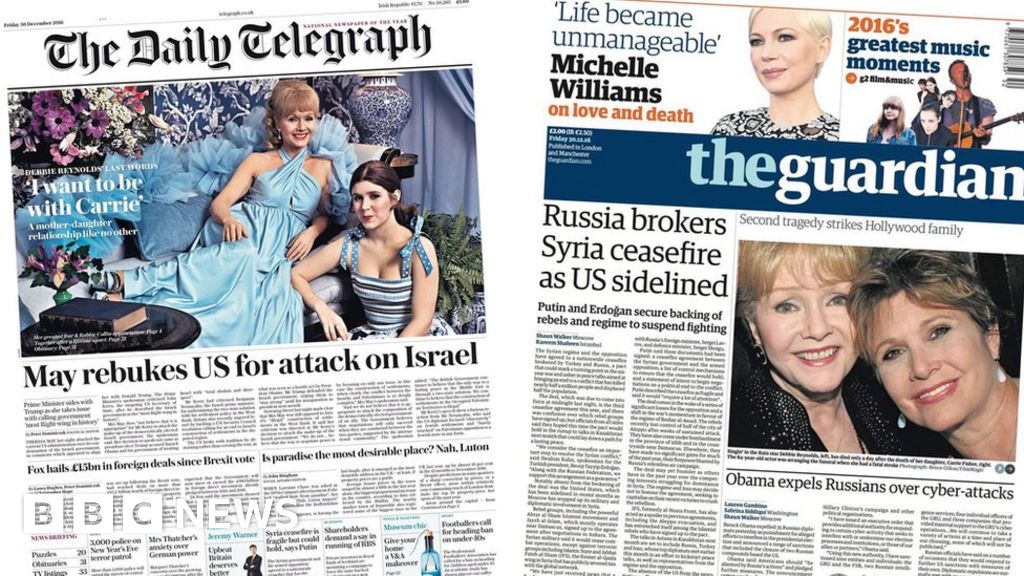 Newspaper reviews: Debbie Reynolds and May 'Israel row' - BBC News