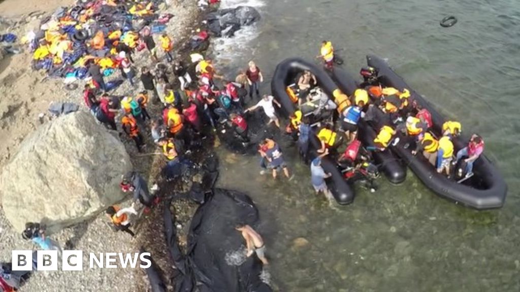 Migrant Crisis Drone Footage Shows Arrivals Bbc News 