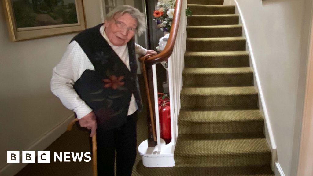 Coronavirus action Margaret Payne, 90, climbing Suilven' donations', on the stairs for the NHS