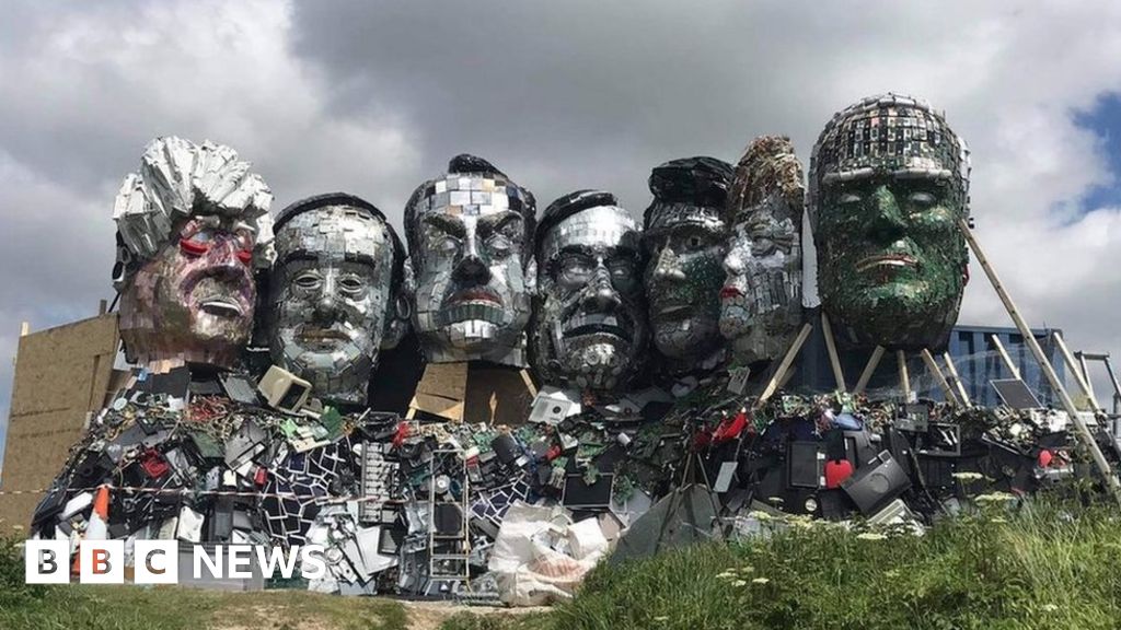 A sculpture of the G7 leaders shaped like Mount Rushmore made of electronic waste has been erected in Cornwall ahead of the G7 Summit. It has been nam