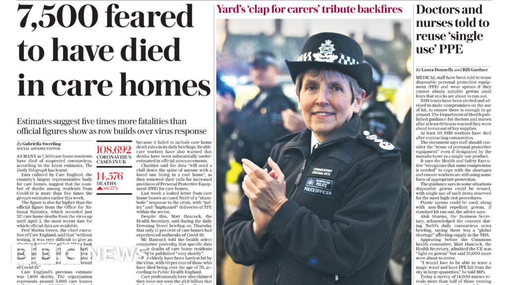 Newspaper headlines: '7,500 care home deaths' and British ...