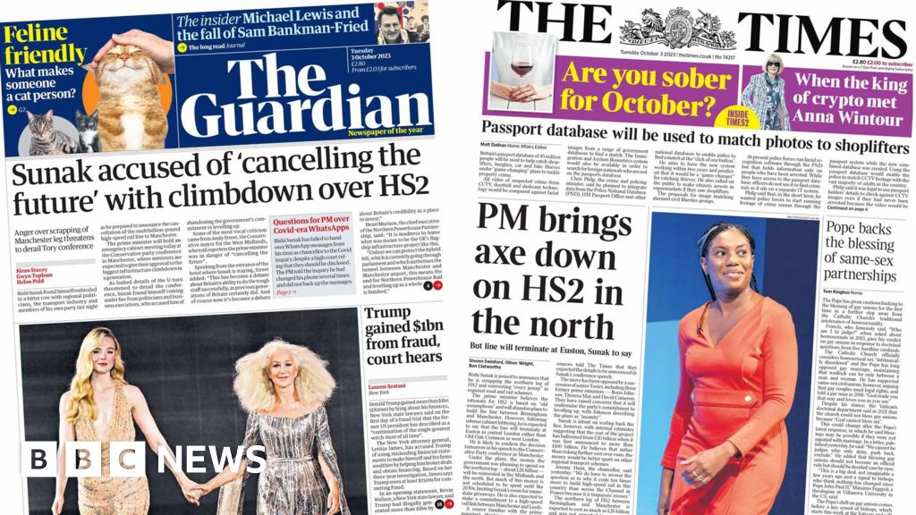 Newspaper Headlines Tory Rebellion As Sunak Brings Axe Down On Hs2