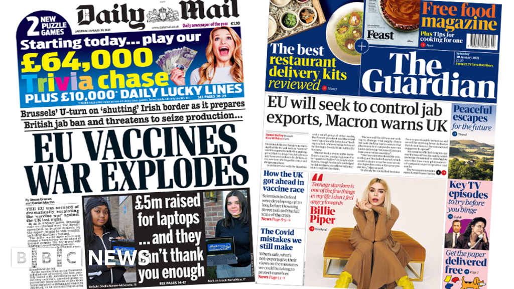 Newspaper Headlines Eu Vaccine War Explodes And Macron Attacks