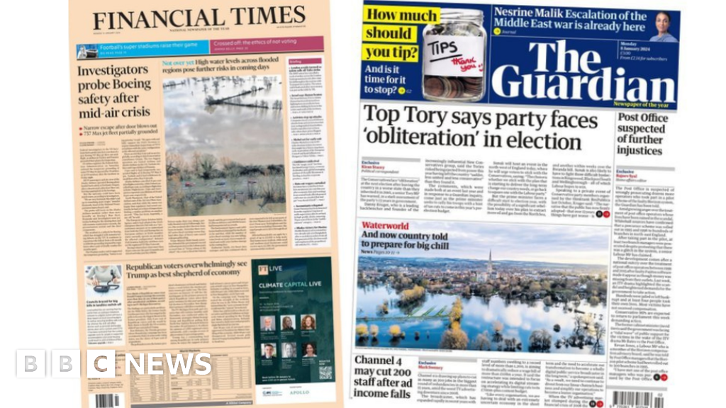 The Papers: 'Not over yet' for flood risks and 'top Tory says party faces obliteration'