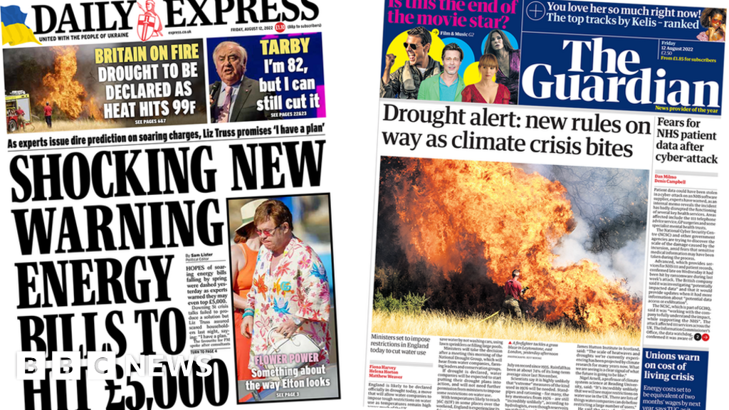 Newspaper headlines: 'Energy bills to hit £5,000' and 'heatwave UK'