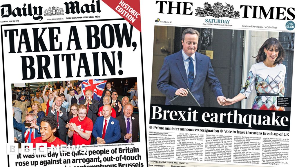 Newspaper headlines 'New Britain' and Brexit 'earthquake' BBC News