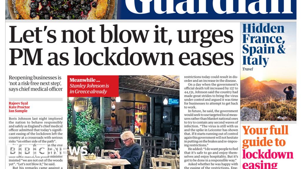 Newspaper headlines: 'Eat out to help out' and PM calls for restraint