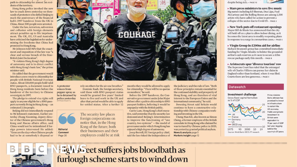 The Papers: Hong Kong law and 'lost NHS heroes'