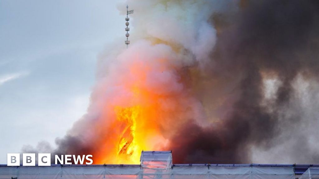 Copenhagen's historic stock exchange in flames