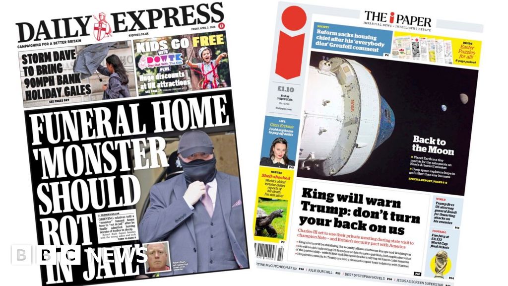 Newspaper headlines: UK's 'most evil funeral director' and 'Back to the moon'