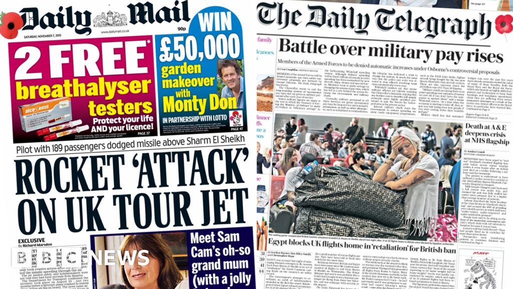 Newspaper headlines: Missile 'dodge' and Egypt 'retaliation' - BBC News