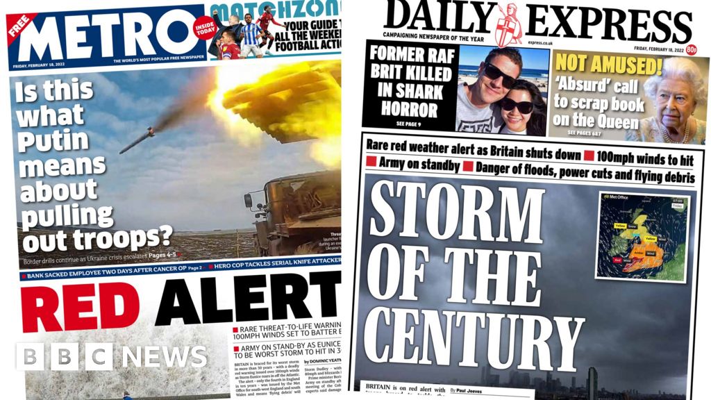 Newspaper headlines: UK on red alert for 'storm of the century'