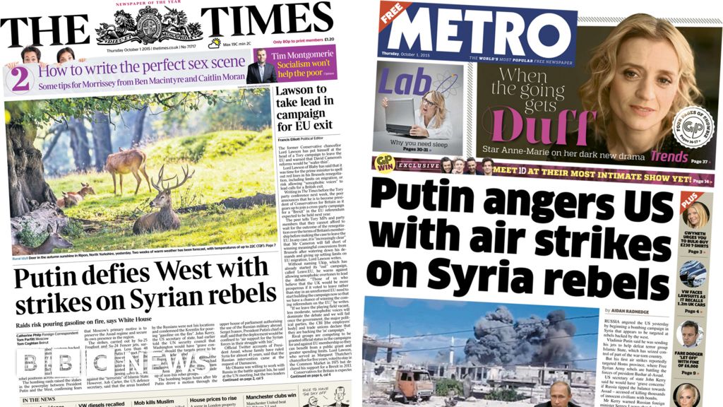 Newspaper headlines: Russian air strikes, Labour row, Lord Lawson ...