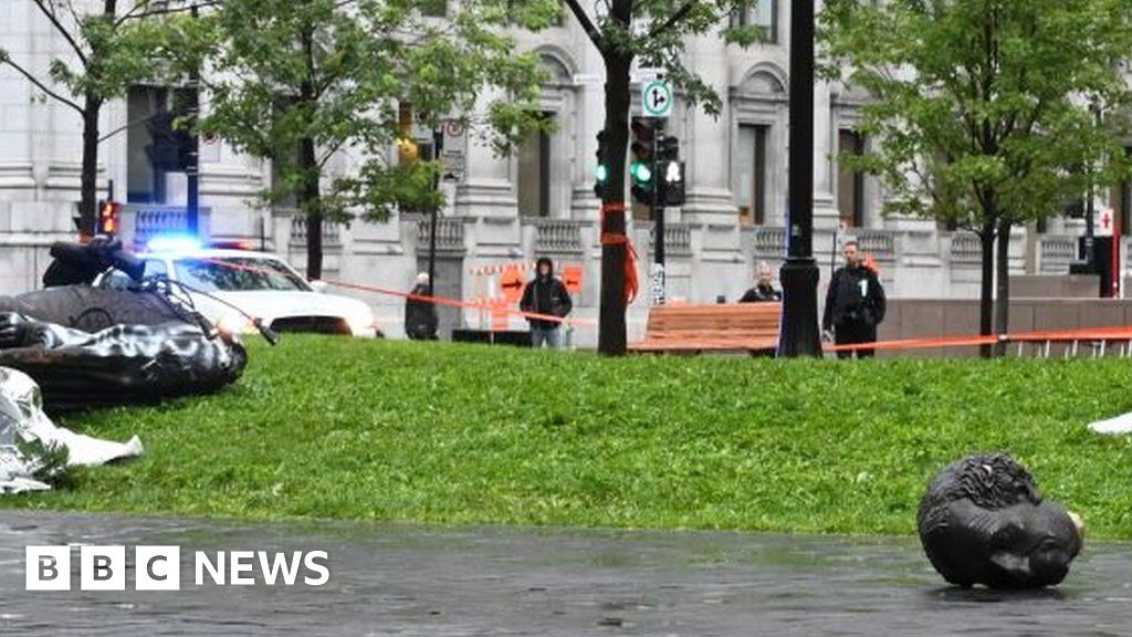 Canada statue of John A Macdonald toppled by activists in Montreal