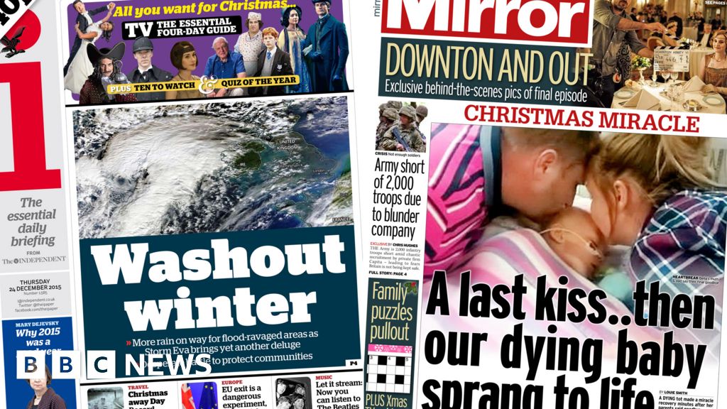 Newspaper Headlines Storm Eva Christmas Miracles And Growth Figures Bbc News 6136