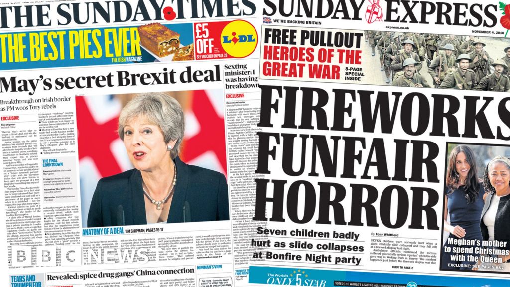 Newspaper Headlines Pms Secret Brexit Deal And Funfair Horror 0685