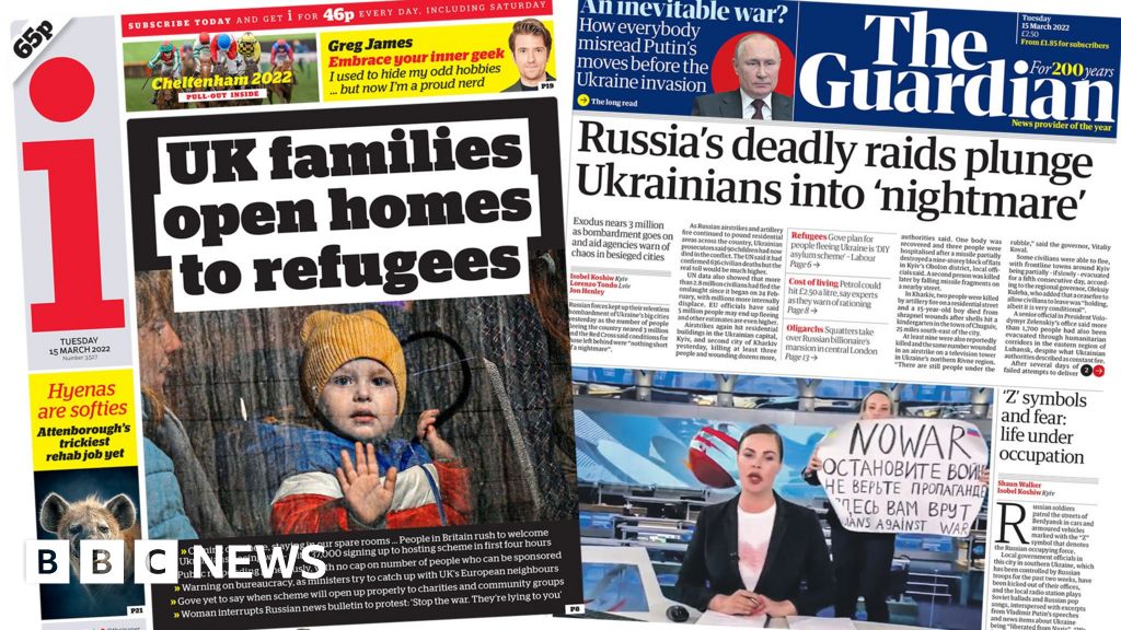 Newspaper headlines: ‘Rush to take in Ukrainians’ and ‘you’re Putin us up mate’