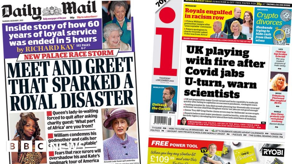 Newspaper headlines: ‘Royal race row’ and Covid jabs warning