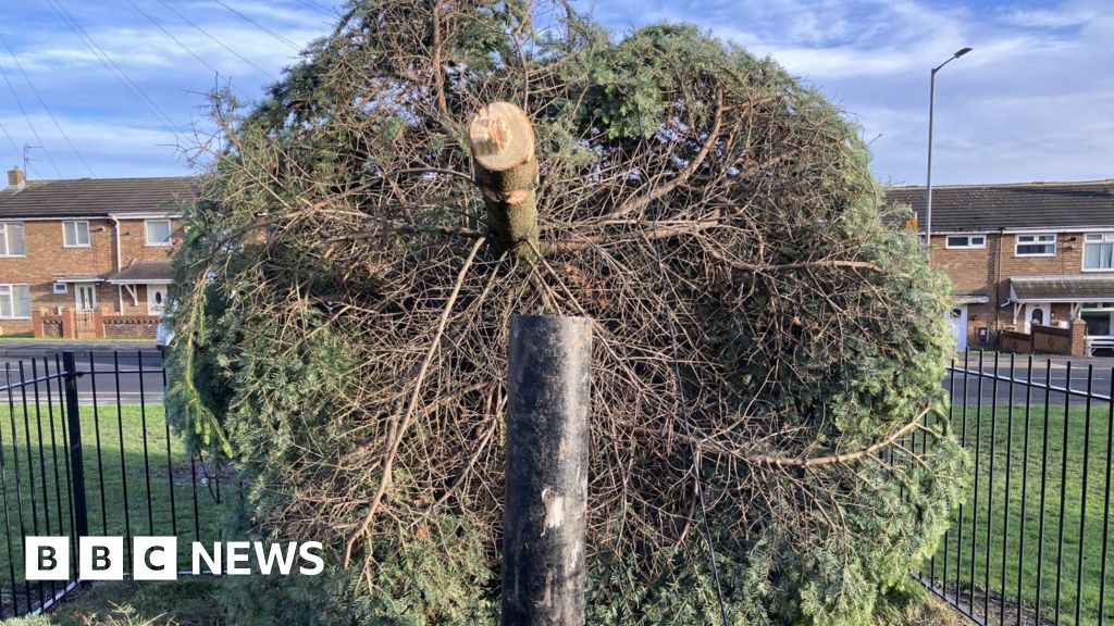 Men arrested after village Christmas tree cut down