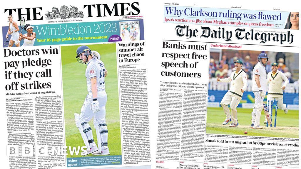Newspaper headlines: Banks free speech warning and ‘strikes until 2025’