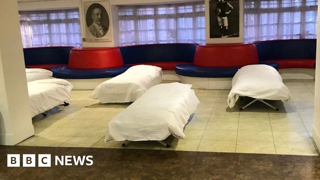 Camp beds set up at Crystal Palace's ground