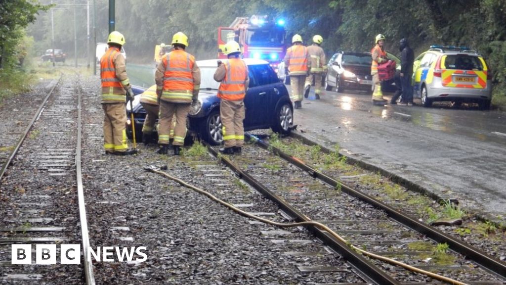 Onchan Crash: Car Flips In Crash On To Manx Tram Tracks - Bbc News