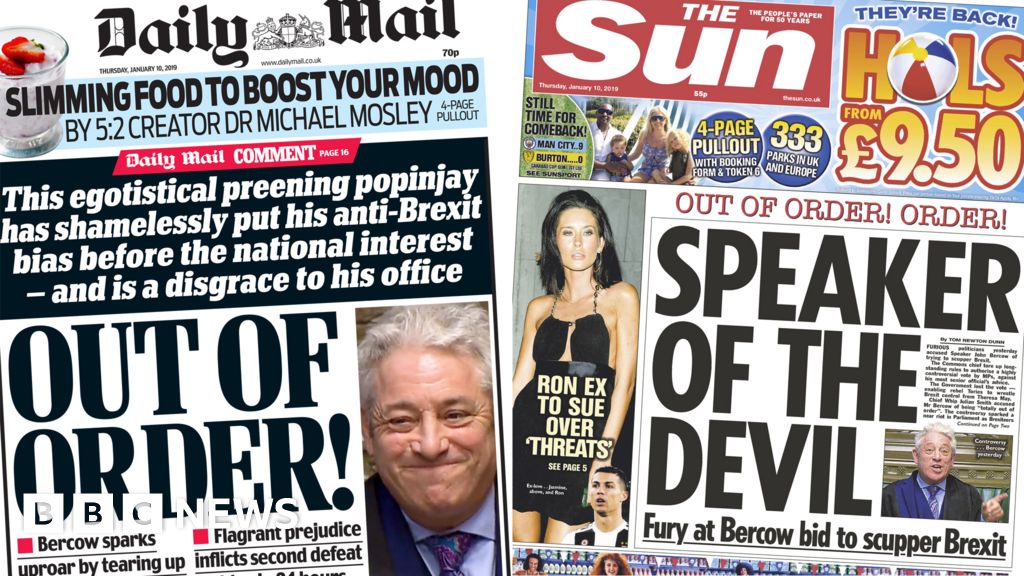 Newspaper headlines: Bercow 'out of order' over Brexit? - BBC News