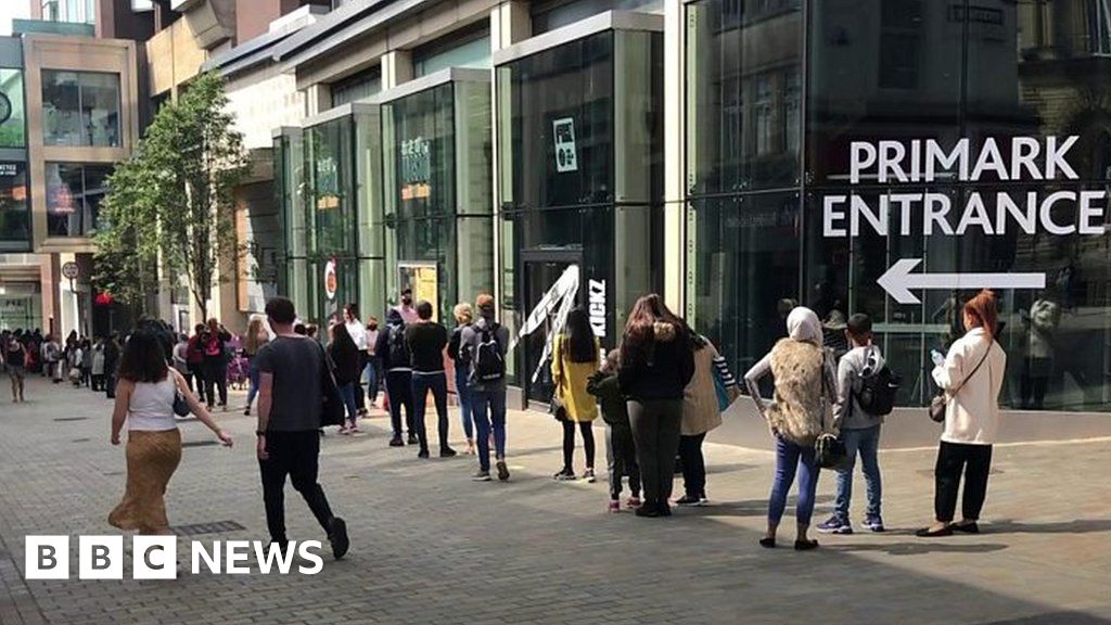 Primark shoppers form long queues as stores reopen - BBC News