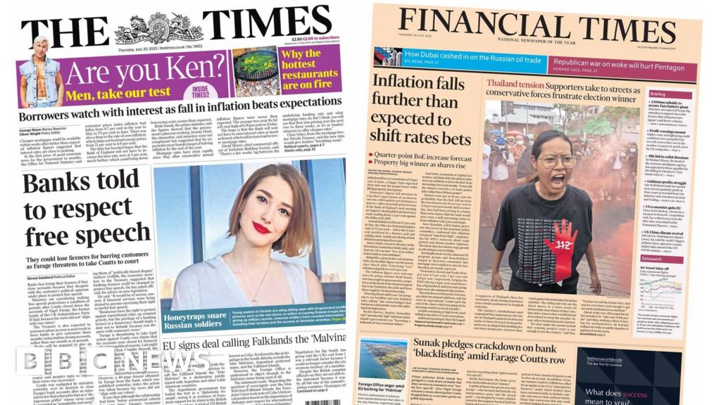 Newspaper review: Banks in ‘free speech’ row and UK inflation falls