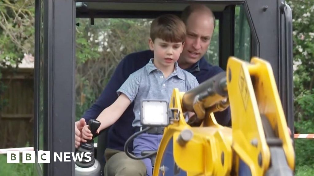 Prince Louis drives digger with dad