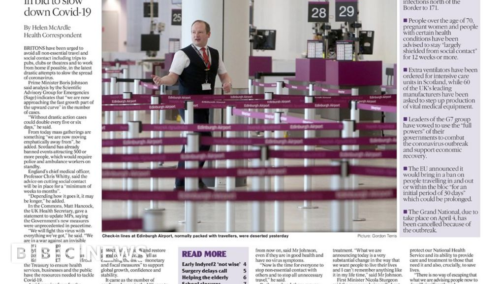 Scotland's papers UK on the 'brink' of a coronavirus lockdown BBC News