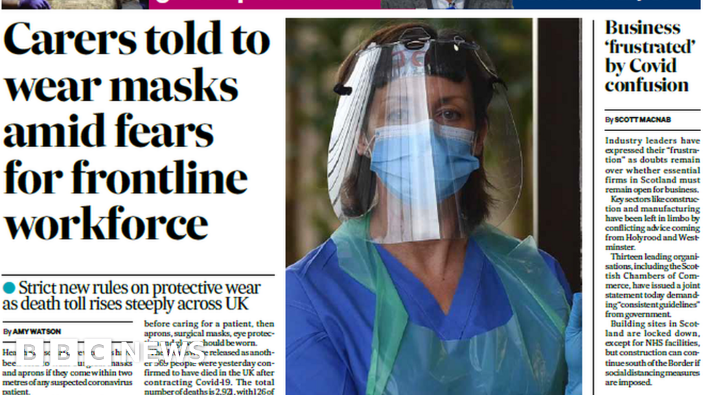 The papers New surgical mask rules and pipers' NHS tribute BBC News
