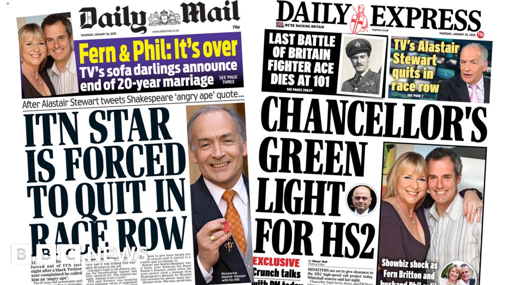Newspaper Headlines Itv Anchor Quits And Hs2 To Get Green Light Bbc News