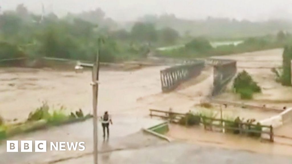 Hurricane Fiona flood water destroys Puerto Rican bridge