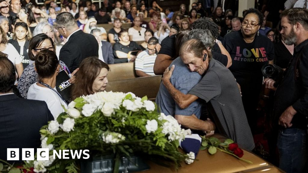 El Paso shooting: Man shocked as hundreds attend wife's funeral