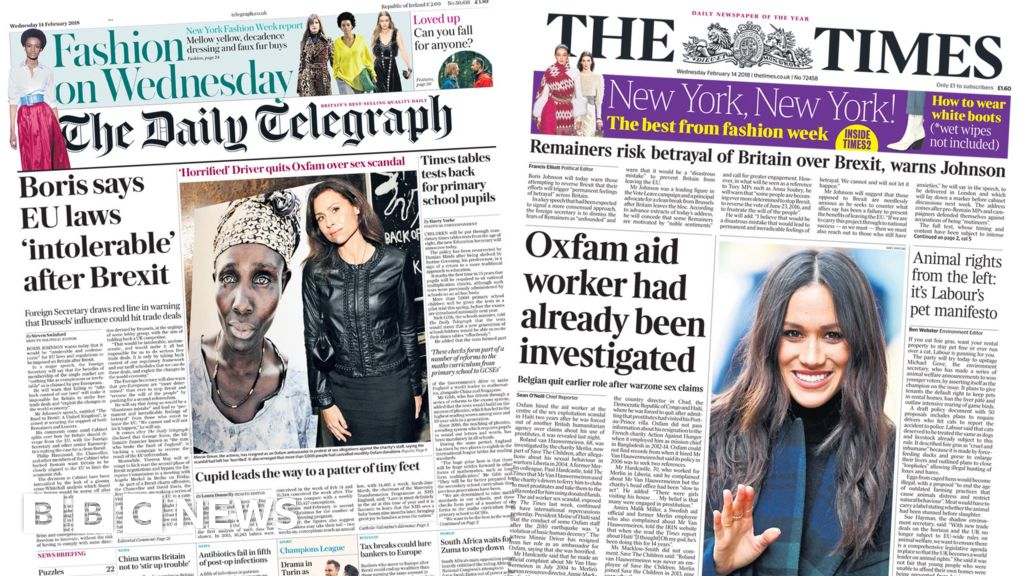 Newspaper Headlines: Boris Brexit Speech And Oxfam Backlash - BBC News