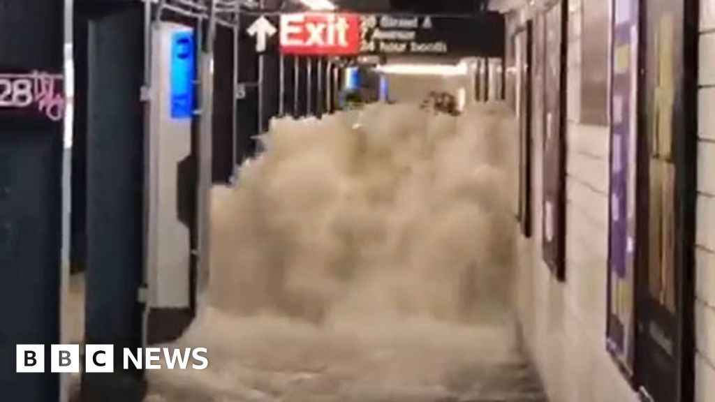 Storm Ida Floodwater Pours Into New York City Subway Station Bbc News