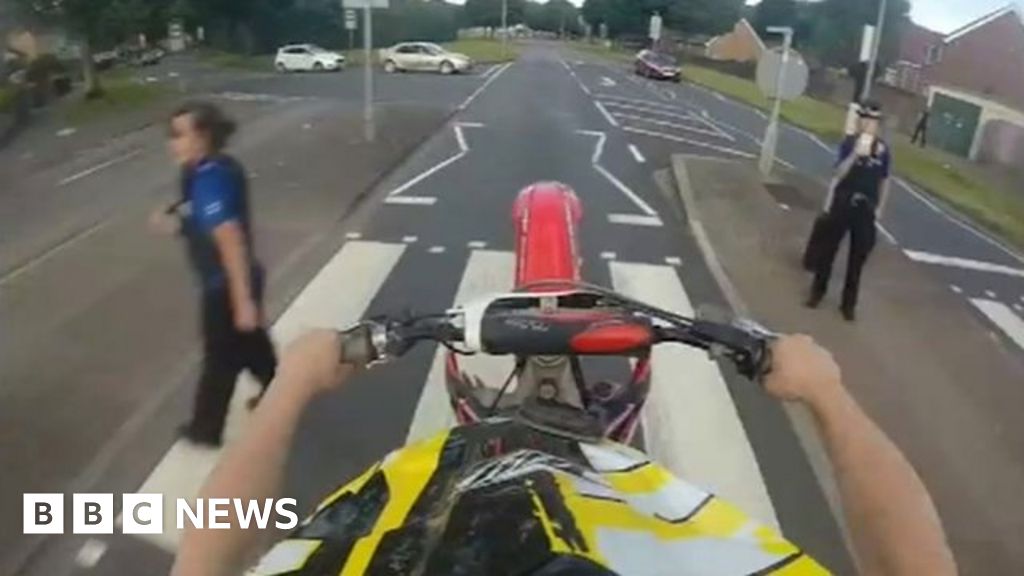 Wheeliepulling biker who nearly hit officer is jailed BBC News