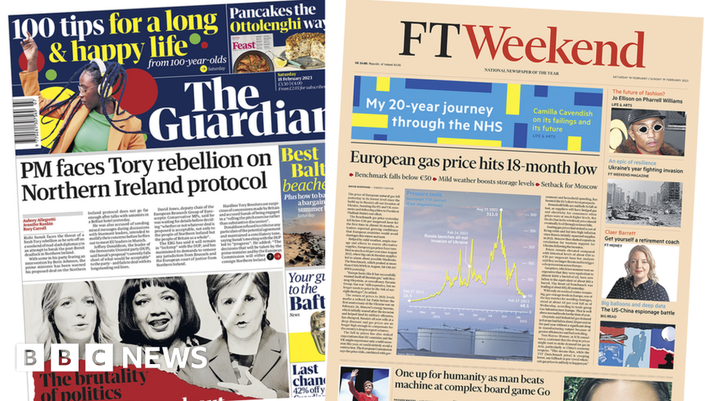 Newspaper headlines: NI protocol ‘rebellion’ and gas hits 18-month low
