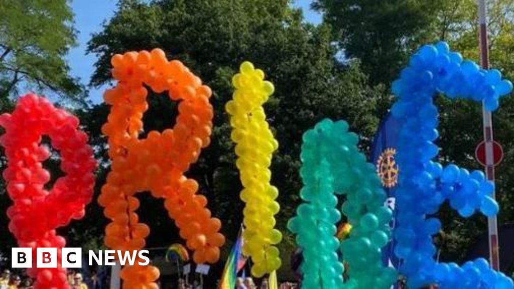 Balloons spelling out Pride at Pride in Surrey event 
