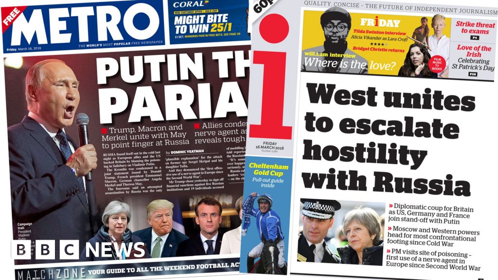 Newspaper headlines 'Putin the pariah' and asteroid strike BBC News