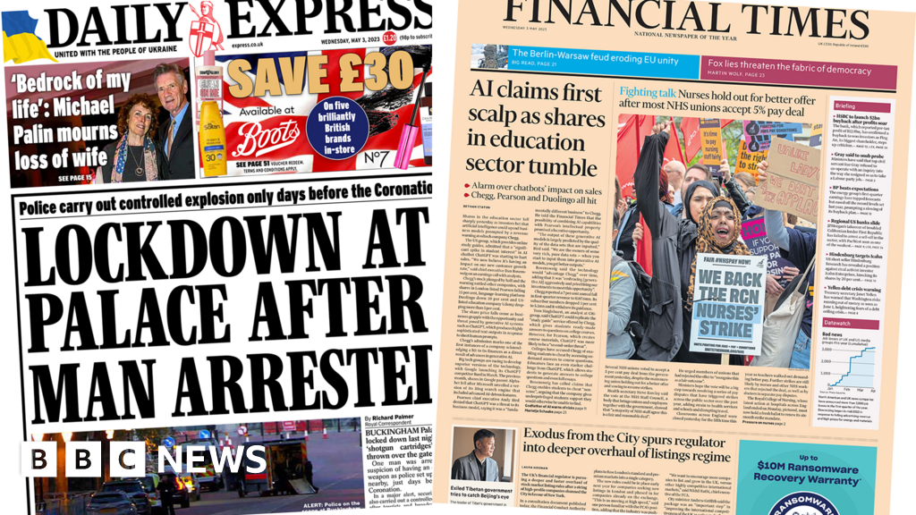 Newspaper headlines: ‘Lockdown at Palace’ and ‘AI claims first scalp’