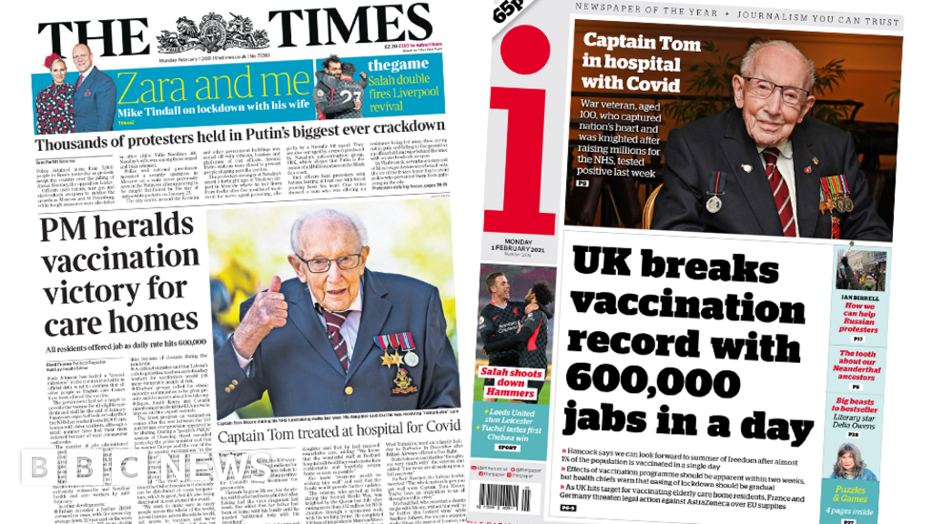 Newspaper Headlines Vaccine Victory And Captain Sir Tom Moore In Hospital c News